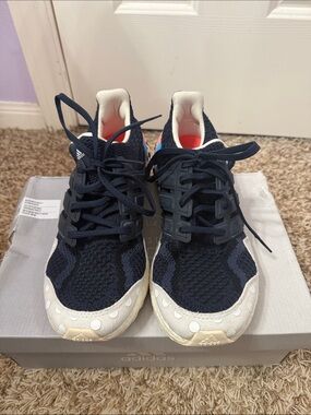 Women’s Adidas Ultraboost Navy, White and Coral Running Sneakers